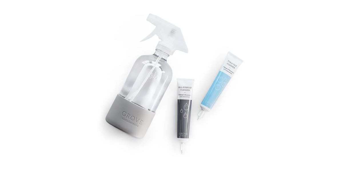 Grove Collaborative concentrated cleaning pouches and glass cleaning bottle. 