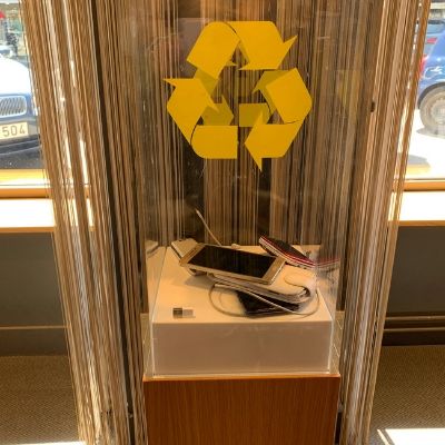 Cell phone recycling at Telia mobile phone store