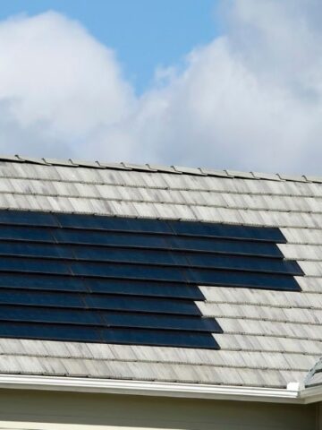 Solar tiles on light gray roof
