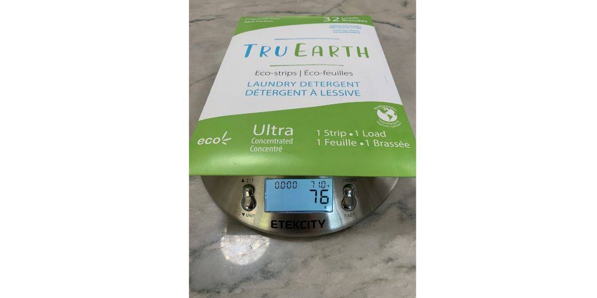 TruEarth laundry strips on a food scale